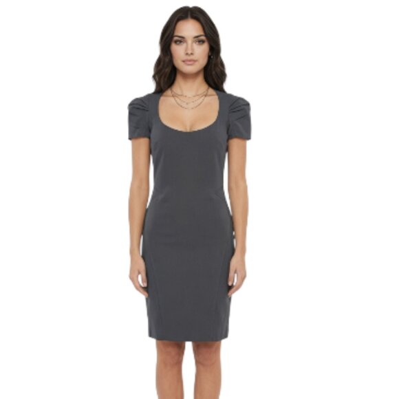 Zac Posen Dresses & Skirts - Zac Posen Grey Puff Sleeve Scoop Neck Dress